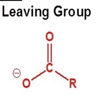 <ul><li><p>a good leaving group is a stable species, which is removed during a chemical reaction </p></li><li><p>RCOO-</p></li></ul><p></p>