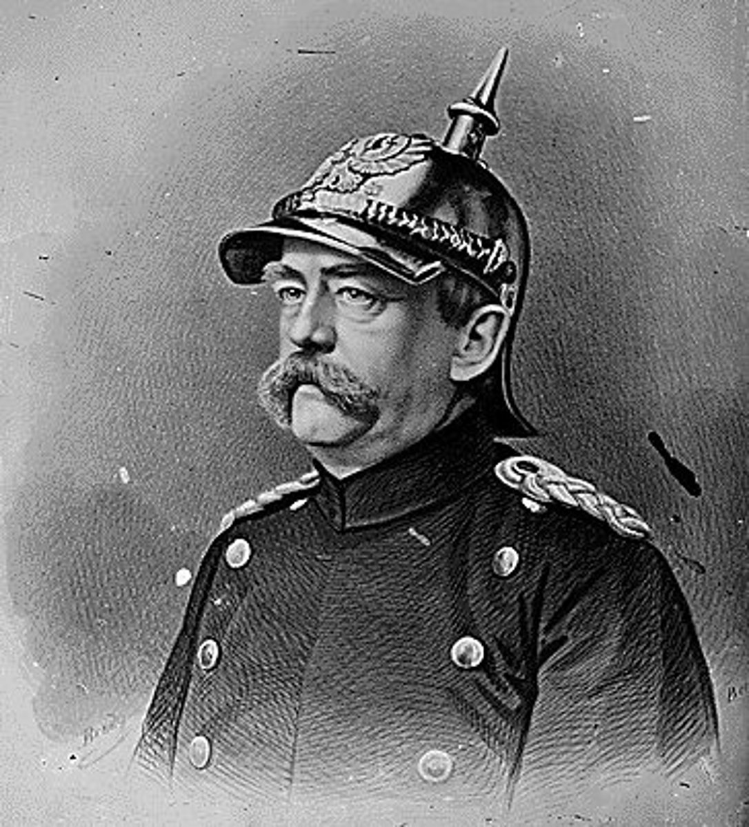 <p>Prussian chancellor who unified Germany through wars and diplomacy, culminating in the 1871 proclamation of the German Empire at Versailles.</p>