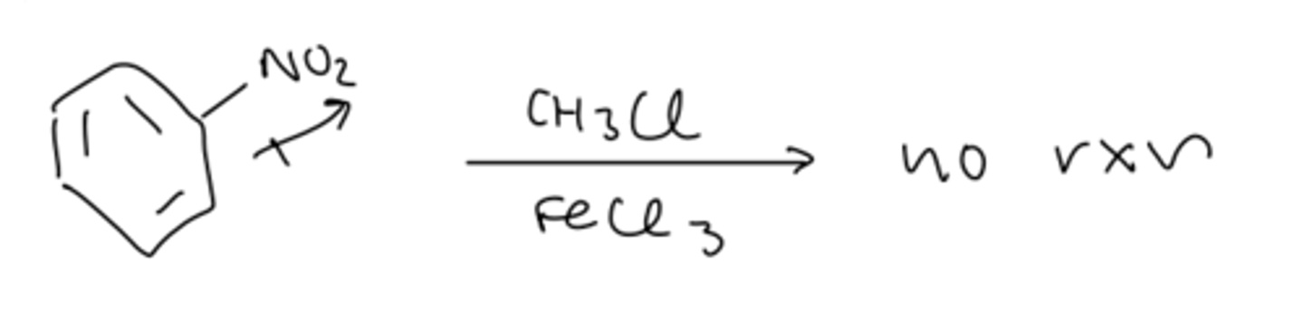 <p>- electron withdrawing groups (EWGs) slow rxn</p>