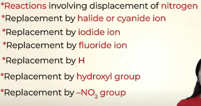 <ul><li><p>N<sub>2</sub><sup>+ </sup>is a LEAVING GROUP (leaves in gaseous form)</p></li></ul><p></p>
