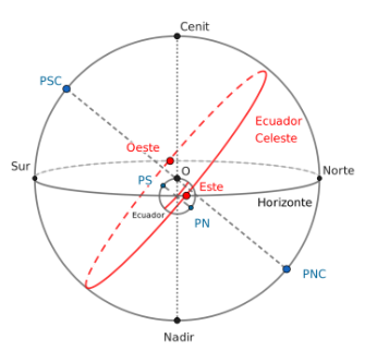 <ol><li><p>nadir y cenit</p></li><li><p>horizonte —&gt; perp a nadir y cenit</p></li><li><p>latitud del observador</p></li><li><p>ecuador —&gt; perpendicular al horizonte</p></li><li><p>este y oeste —&gt; interseccion entre el horizonte y el ecuador</p></li></ol><p></p>