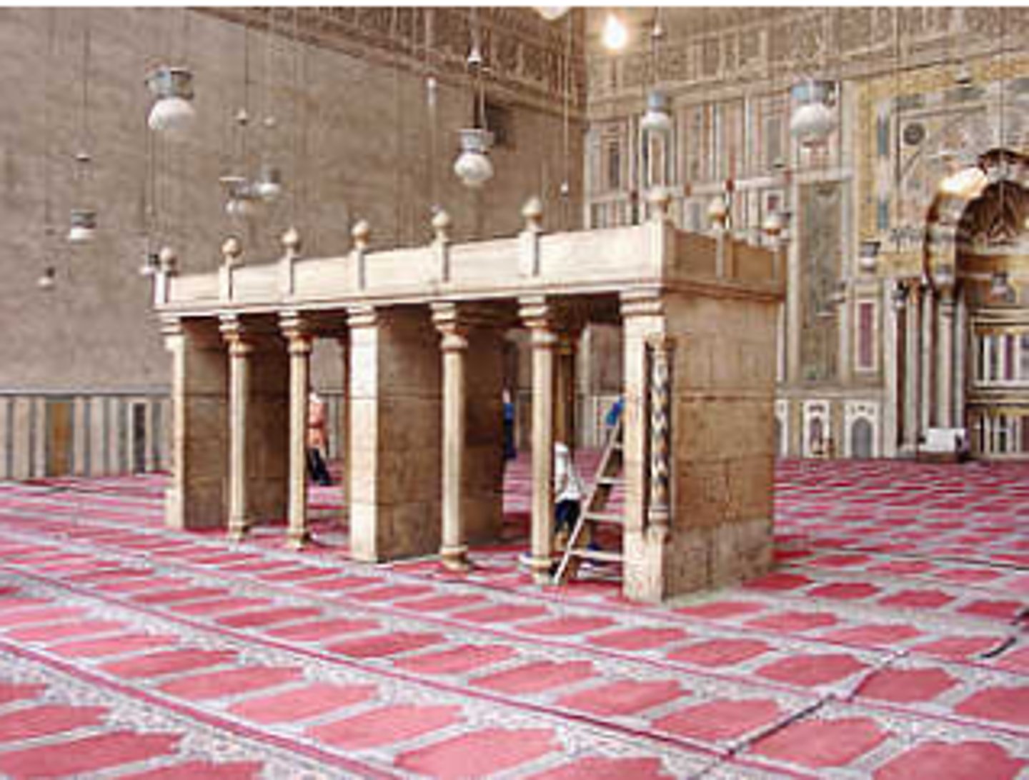 <p>A platform in a mosque, often made of wood, that holds muezzins who chant in unison with the prayer leader.</p>