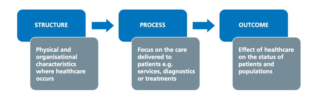 <p>What are the 3 components of the Donabedian model?</p>