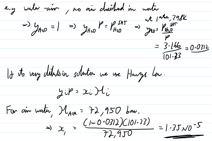 <p>if above the critical point of a fluid, also assume that none of the species “dissolves“ in the liquid </p><p>used in dilution solutions</p>