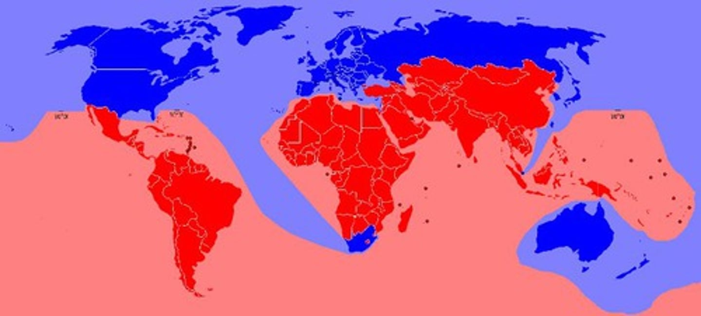 <p>divides the more developed north from the less developed south</p>