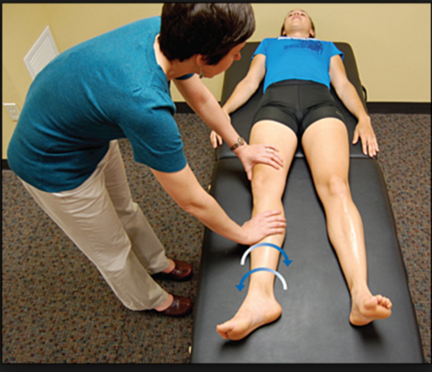 <p>- diagnosis: acetabular or femoral neck (hip) pathology</p><p>- how: patient supine, IR/ER the relaxed lower extremity</p><p>+ = anterior hip or groin pain (particularly w/ internal rotation); will be negative w/ snapping hip</p>