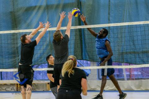 <p>Nous <strong><em>_</em></strong>____ au volley-ball.</p>