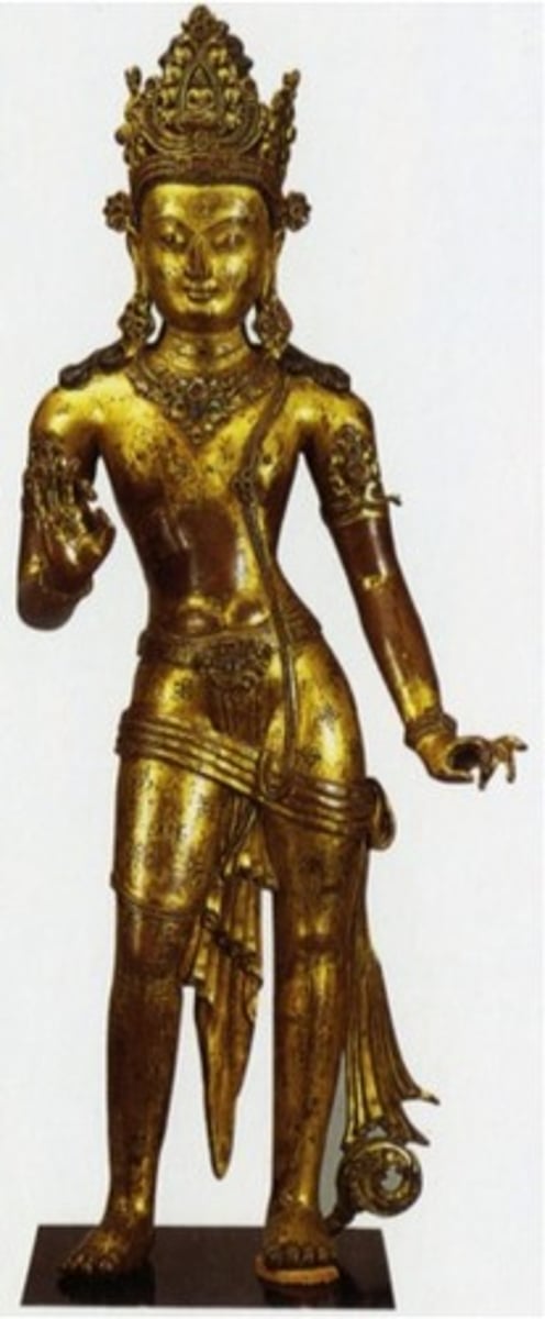 <p>- Bodhisattva of Compassion</p><p>- the most popular out of all Bodhisattvas, beloved for his infinite compassion</p><p>- together with Mahasthamaprampta, he attends Amitabha when he welcomes the souls of the deceased into the Pure Land</p>