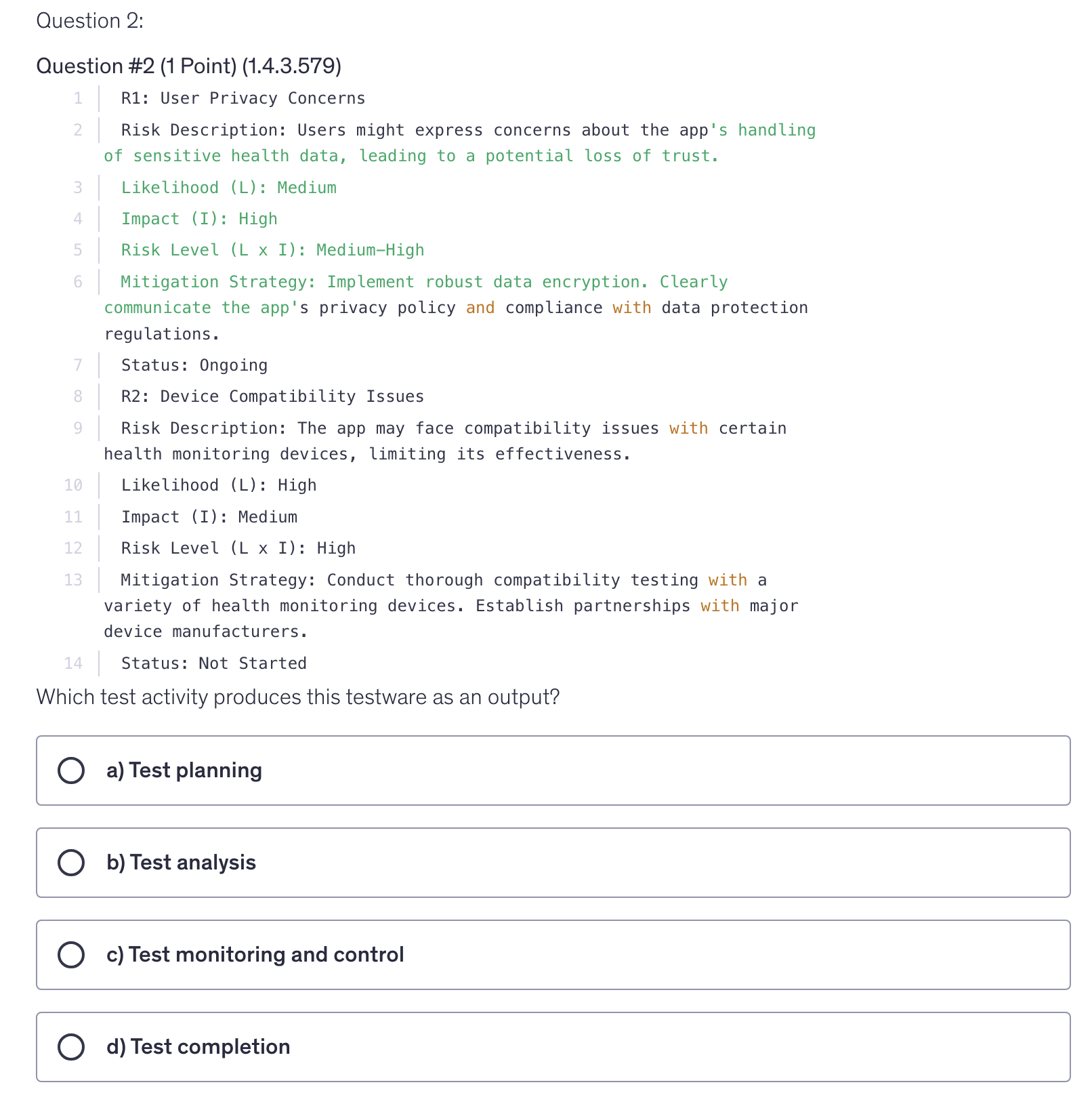 <p>Which test activity produces this testware as an output?</p>