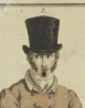 <p>men’s tall hat made of shiny silk or beaver cloth with a narrow brim</p>