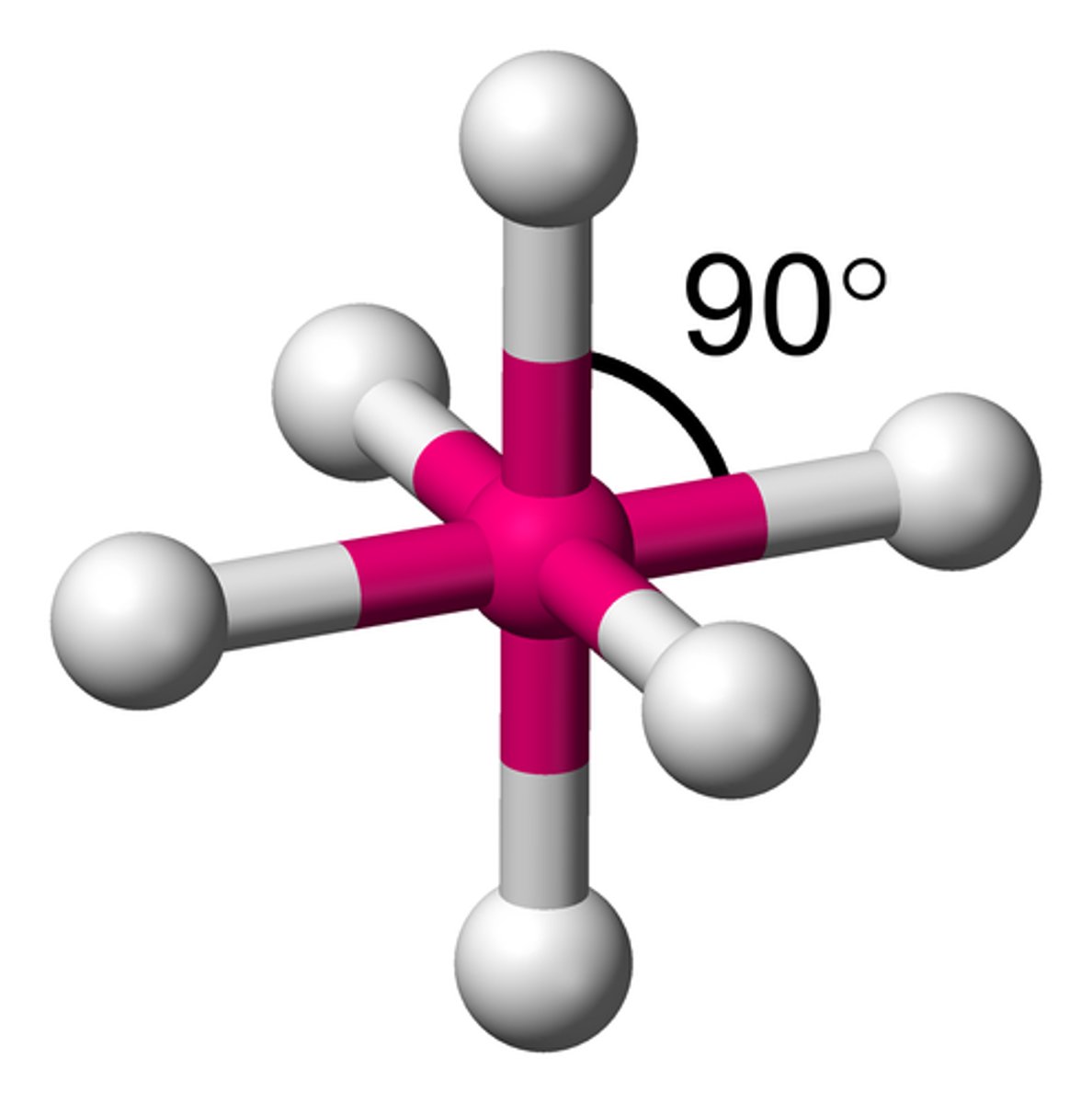 <p>6 Electron Groups</p><p>6 Bonding Groups</p><p>0 Lone Pairs</p><p>AX<sub>6</sub></p><p>90<sup>o</sup></p>
