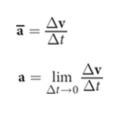 <p>A vector representing the rate of change in <strong>velocity</strong> over time.</p><ul><li><p>SI unit = m/s<sup>2</sup></p></li></ul><p>Average acceleration: Δv over Δt</p><p>Instantaneous acceleration: average acceleration as Δt approaches zero</p><ul><li><p>velocity vs. time graph: tangent at any time indicates instantaneous acceleration at that time</p></li><li><p>positive slope = +a in same direction as v</p></li><li><p>negative slope = -a in opposite direction of v (deceleration) </p></li></ul><p></p>