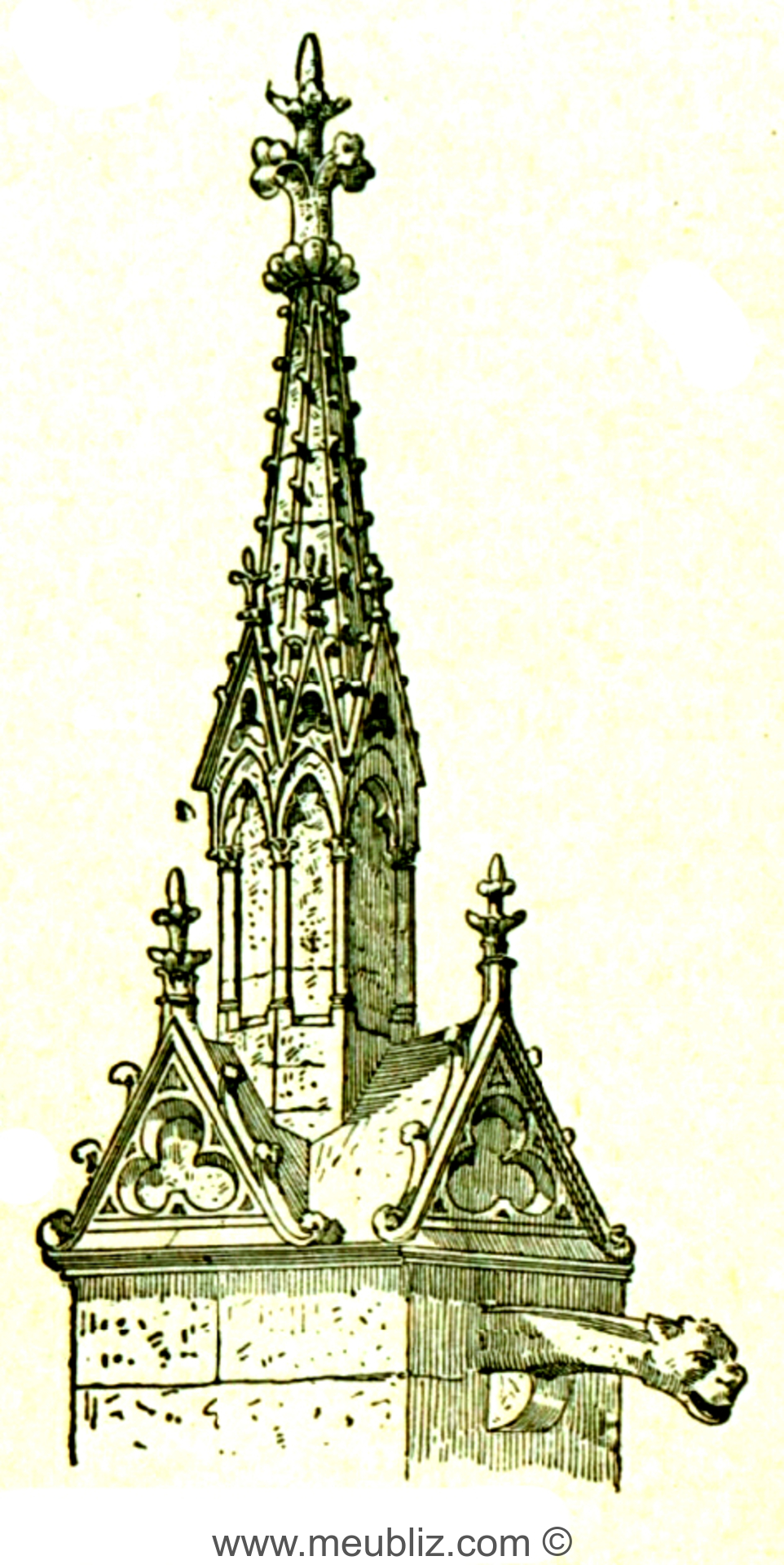<p><span>Ouvrage en plomb ou en pierre, de forme pyramidale ou conique (forme de clocheton plus ou moins ouvragé), souvent ajouré et orné de fleurons, servant de couronnement à un </span>contrefort<span>, un pilier, un pignon, un fronton, un </span>gable</p>