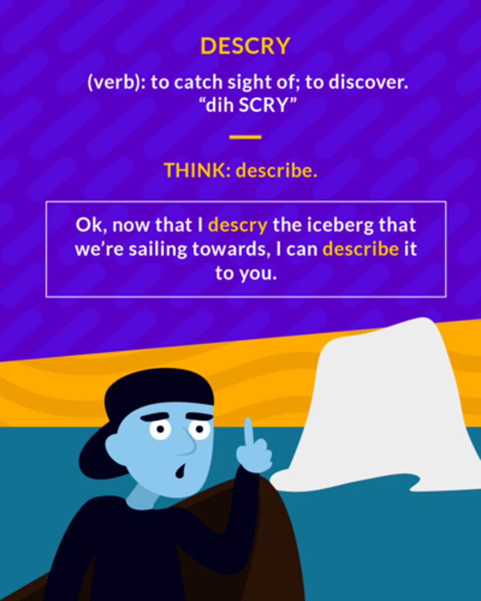 <p>(verb) to catch sight of</p>