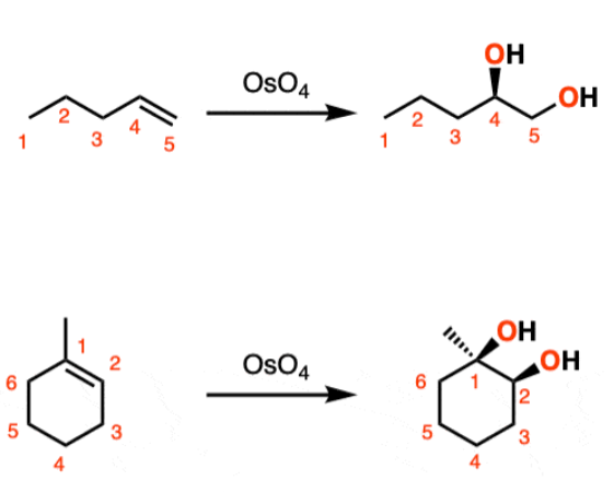 <p>1) OsO₄ 2) NaHSO₃</p>