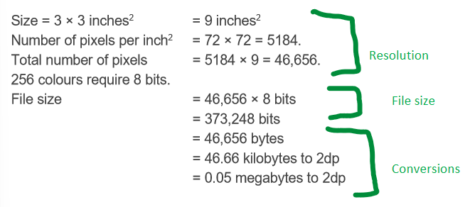 <p>work out number of bits to store 256 colours = log2(256) = 8 bits</p>