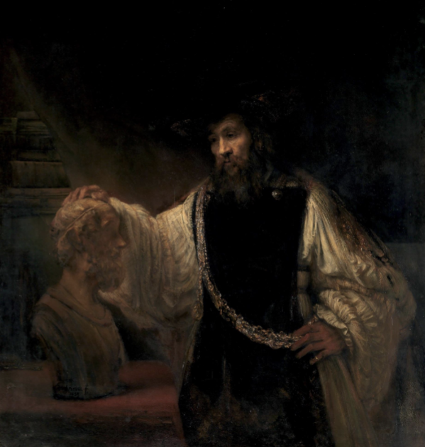 <p>Rembrandt van Rijn (Dutch), Aristotle with a Bust of Homer, 1653</p>
