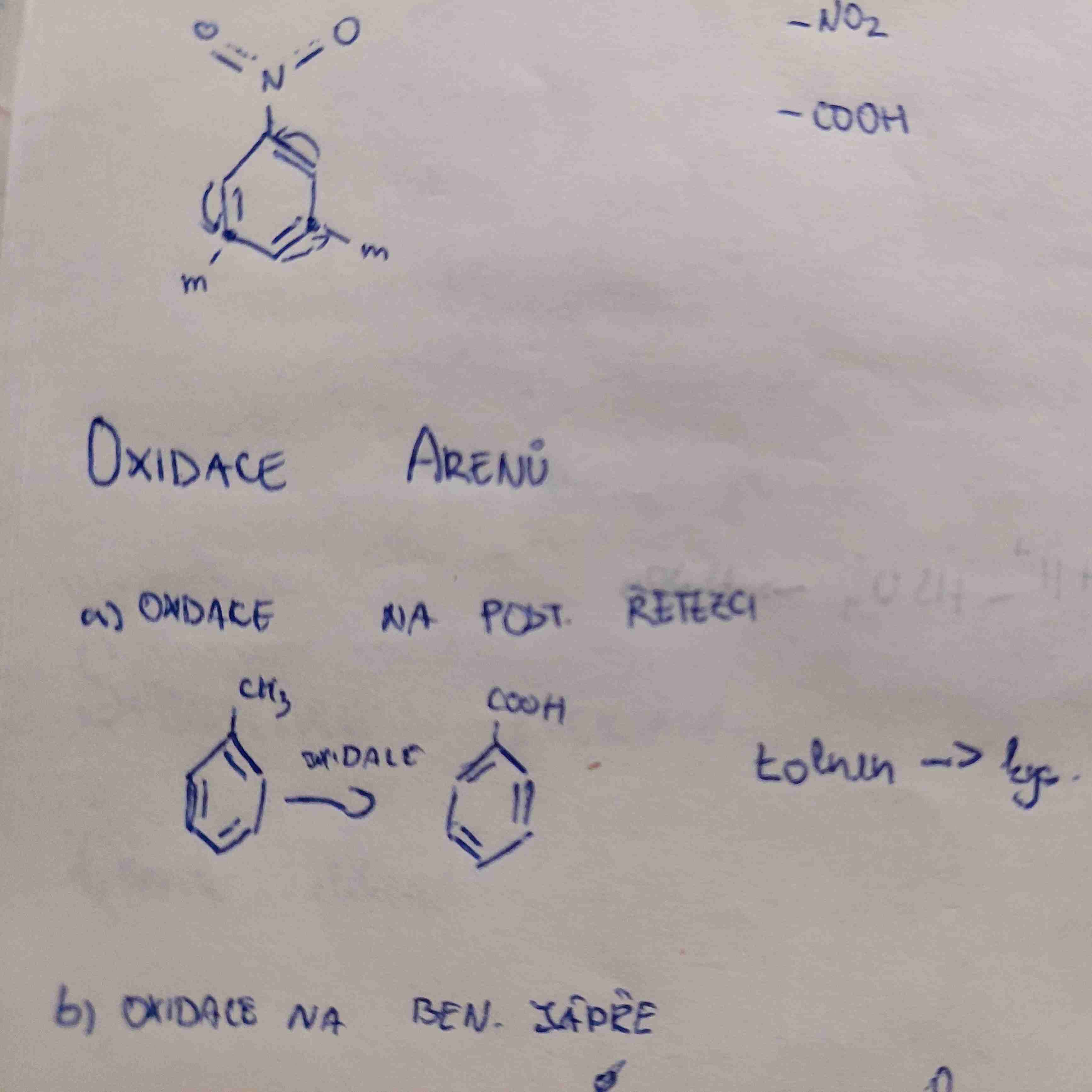 <p>toluen → kys. benzoová</p>