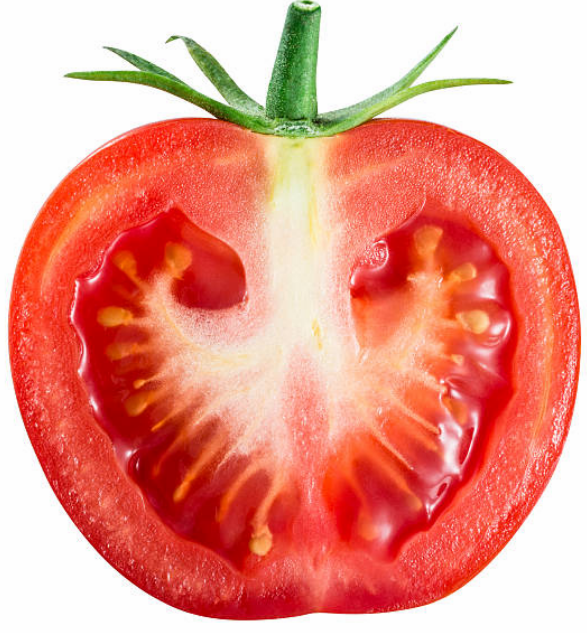 <ol><li><p>Tomat är ett bär (enkel frukt)</p></li><li><p>Tror endast fruktämne med tanke på presentationens ordval?</p></li><li><p>En tomat har mellan två och fem karpeller beroende på den (odlade) arten, ANTAR AXILLÄR CENTRAL PLACENTATION</p></li><li><p>Vi köper hela och äter hela</p></li></ol><p></p>