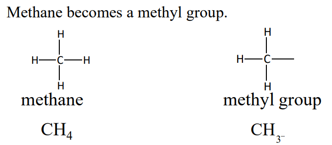 <p>An ___ ___ is an alkane with one hydrogen atom removed. It is named by replacing the <strong><em>-ane </em></strong>of the alkane name with <strong><em>-yl</em></strong></p>