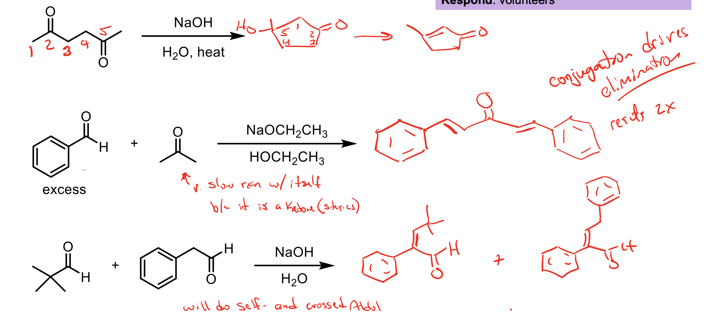 <p>The E1CB reaction occurs if you HEAT the aldol product OR if the aldol product has a benzene ring which would be conjugated with the beta unsaturated ketone. </p><ul><li><p>For example these ones.</p></li></ul><p></p>