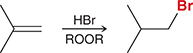 <p>Alkene undergoes anti-Markovnikov addition of H and Br</p>
