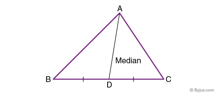 A median extends from a vertex of a triangle to the midpoint of the opposite side