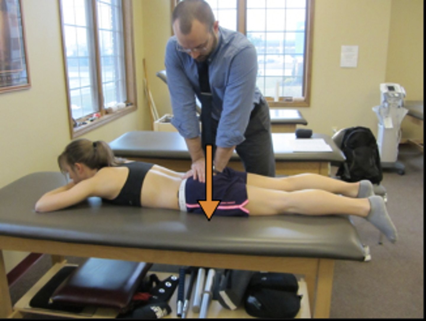 <p>6 vigorous downward thrusts at S2-S3</p><p>+ if concordant sign is produced</p>