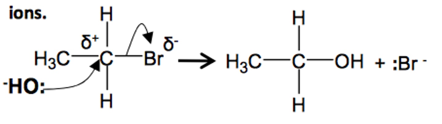 <p>NaOH (AQ) + Heat.</p><p>Haloalkane + NaOH mixed in ethanol to make miscible</p>