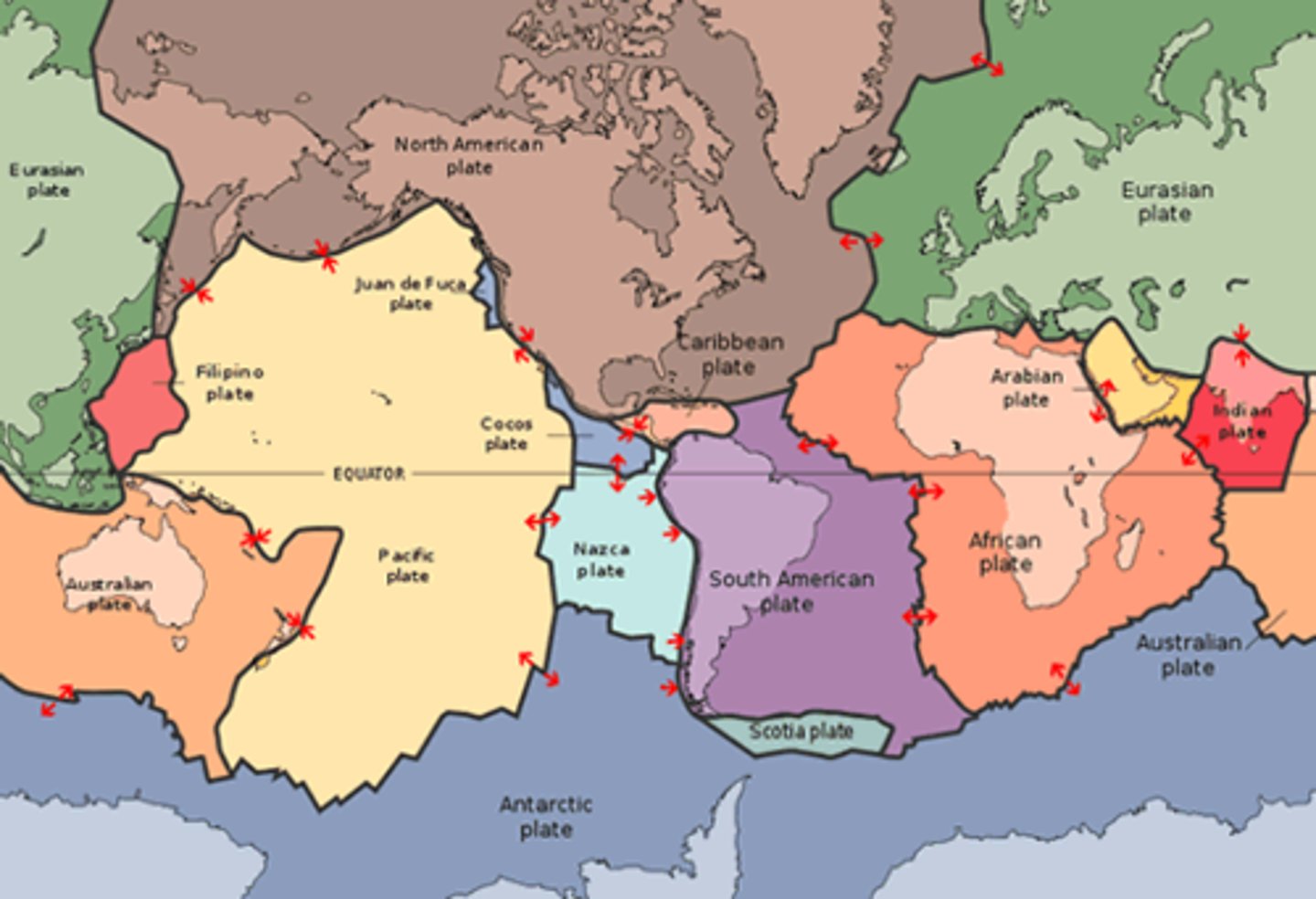 <p>african, arabian, eurasian, indian, indian-australian, phillipines, antarctic, pacific, nasca, cocos, caribbean, south american, juan de fuca, north american</p>