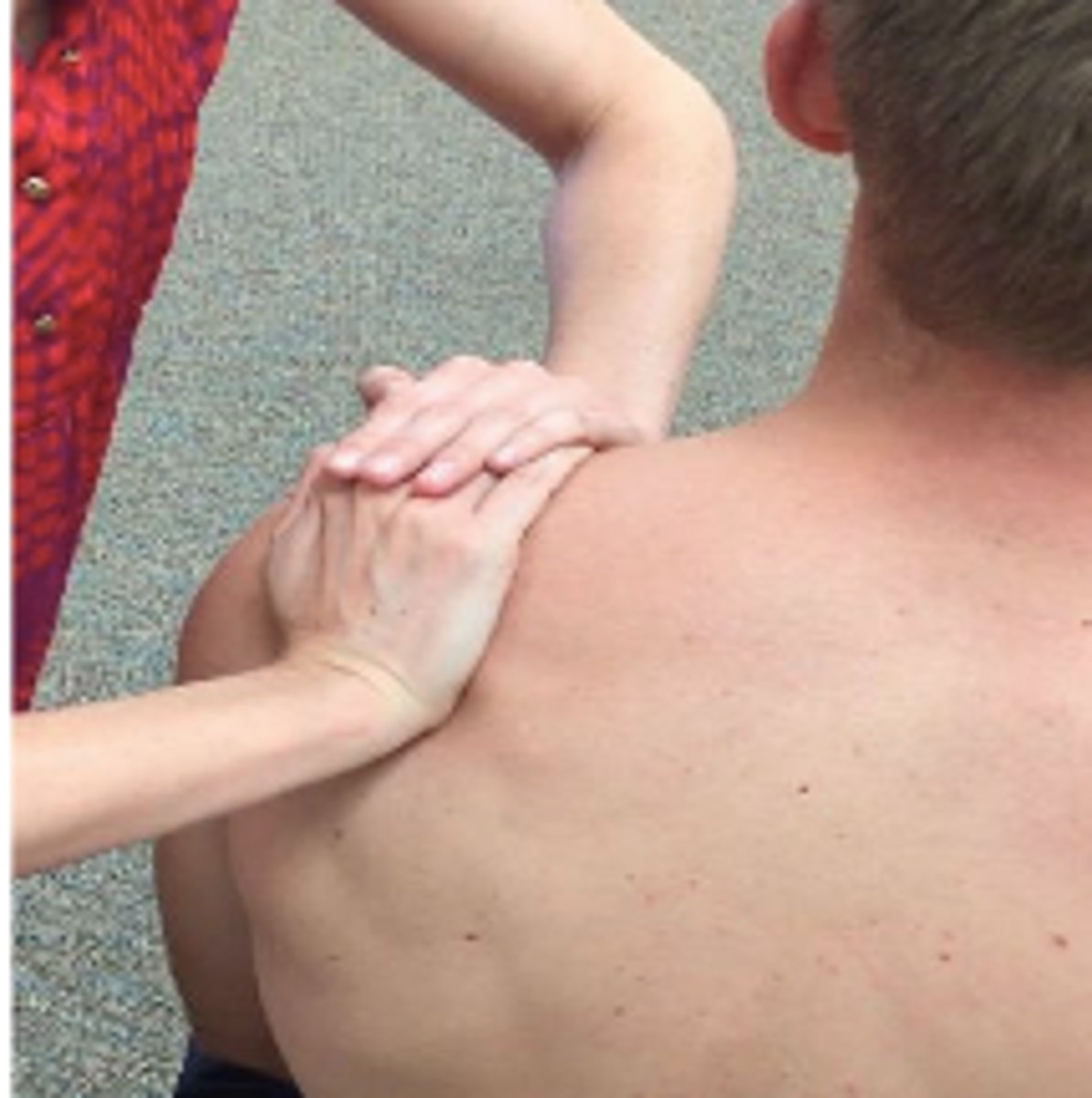 <p>squeeze over deltoid muscle</p>