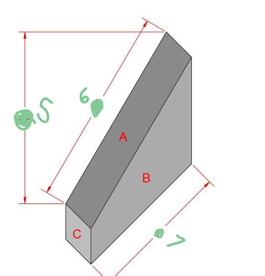 <p>What is the correct length to use when drawing the TOP (Side A) orthographic projection of the object below?</p>