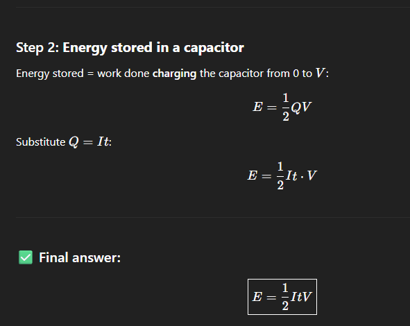 <p>Also the fact that capacitor stores only 50 percent of total energy transferred by the battery</p>