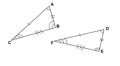 two objects with equal lengths and/or equal angle measures