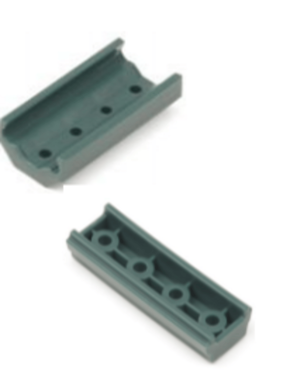 <p>Parts of a linear motion mechanism kit that attach to a linear slide.</p>