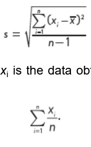 <p>Indicates how&nbsp;‘spread out’ a set of data is.&nbsp;</p><ul><li><p><strong>Range:</strong> Difference between highest and lowest, calculate the difference between the largest and smallest values in the data e.g. 49 - 39 = 10</p></li><li><p><strong>Interquartile Range:</strong> Spread of middle 50% of data, calculate by subtracting the first quartile (Q1) from third quartile (Q3) or IQR = Q3 - Q1&nbsp;</p></li><li><p><strong>Standard Deviation (SD):</strong> Average distance from the mean. Take square root of sum of squared deviations from mean divided by number of observations -1. Can be compared to see if one set of data is more dispersed than another.&nbsp;</p></li><li><p>n = number of units in sample</p></li><li><p>xi = data obtained from each sample unit i</p></li><li><p>x- = sample mean value given by E^n i-1 xi/n&nbsp;</p></li></ul><p></p>