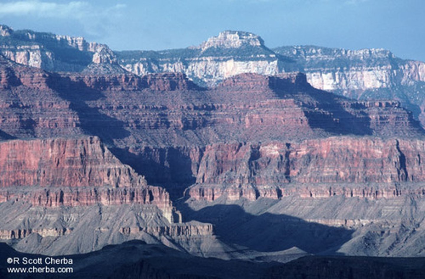<p>the layering of sedimentary rock</p>