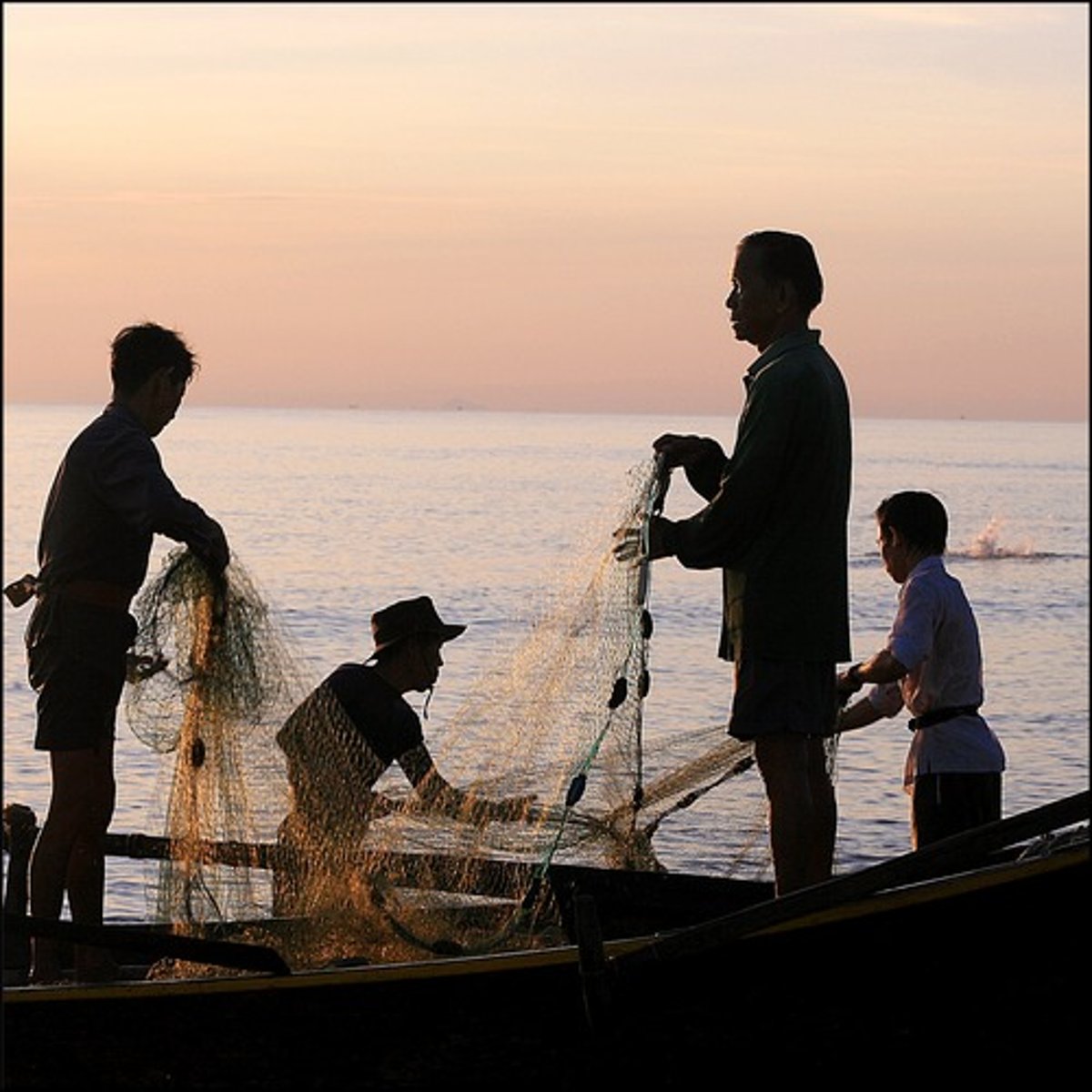 <p>n • /ˈfɪʃəmən/ • A person who catches fish, either for a living or as a hobby. • Ngư dân • "The fisherman cast his net early in the morning."</p>
