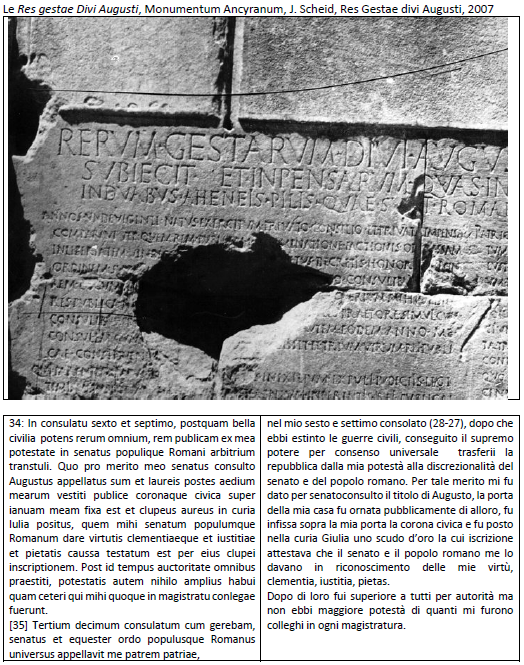 <p>Le Res gestae Divi Augusti, Monumentum Ancyranum, Scheid, 2007 (edizione critica)</p>