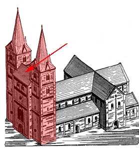 <p>de voorgevel van de kerk</p>