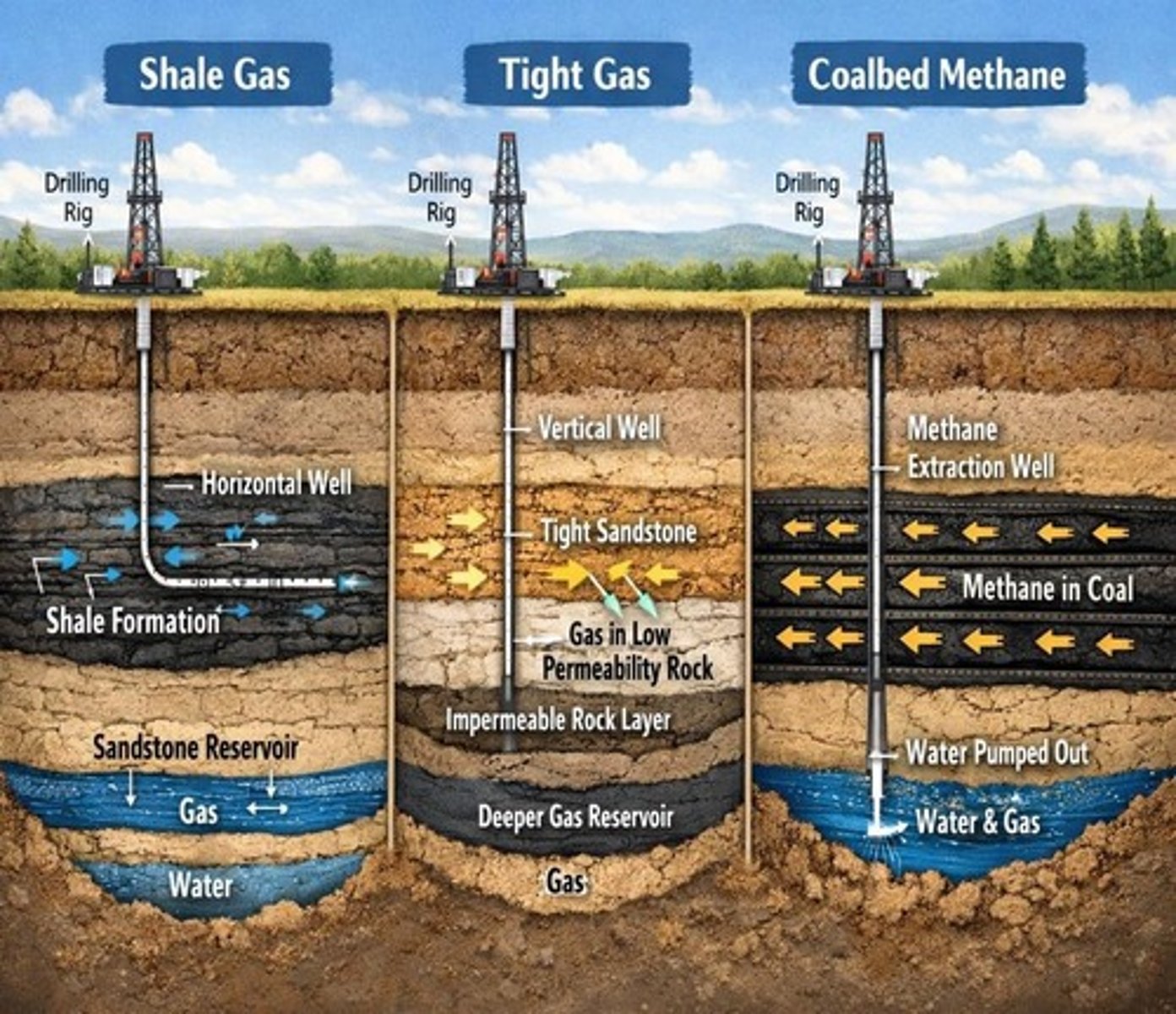 <p>Hydraulic fracturing (fracking) and horizontal drilling.</p>