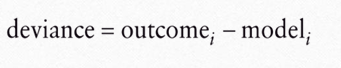 <p>diff between the mean and an actual data point</p><ul><li><p>can be calculated by taking each score and subtracting the mean from it</p></li><li><p>square the difference to cancel out negative values</p></li></ul><p></p>