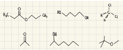 <p>Circle the organic liquids that are immiscible with H2O </p><p>Exp #3</p>