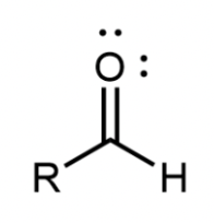 <p>A carbon atom double bonded to an oxygen atom and to a hydrogen atom</p>