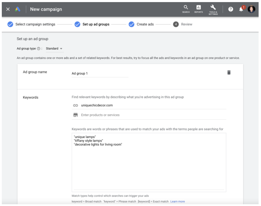 <p>The user picks keywords at the Ad group level and can specify the bid amounts for manual CPC strategies only</p>