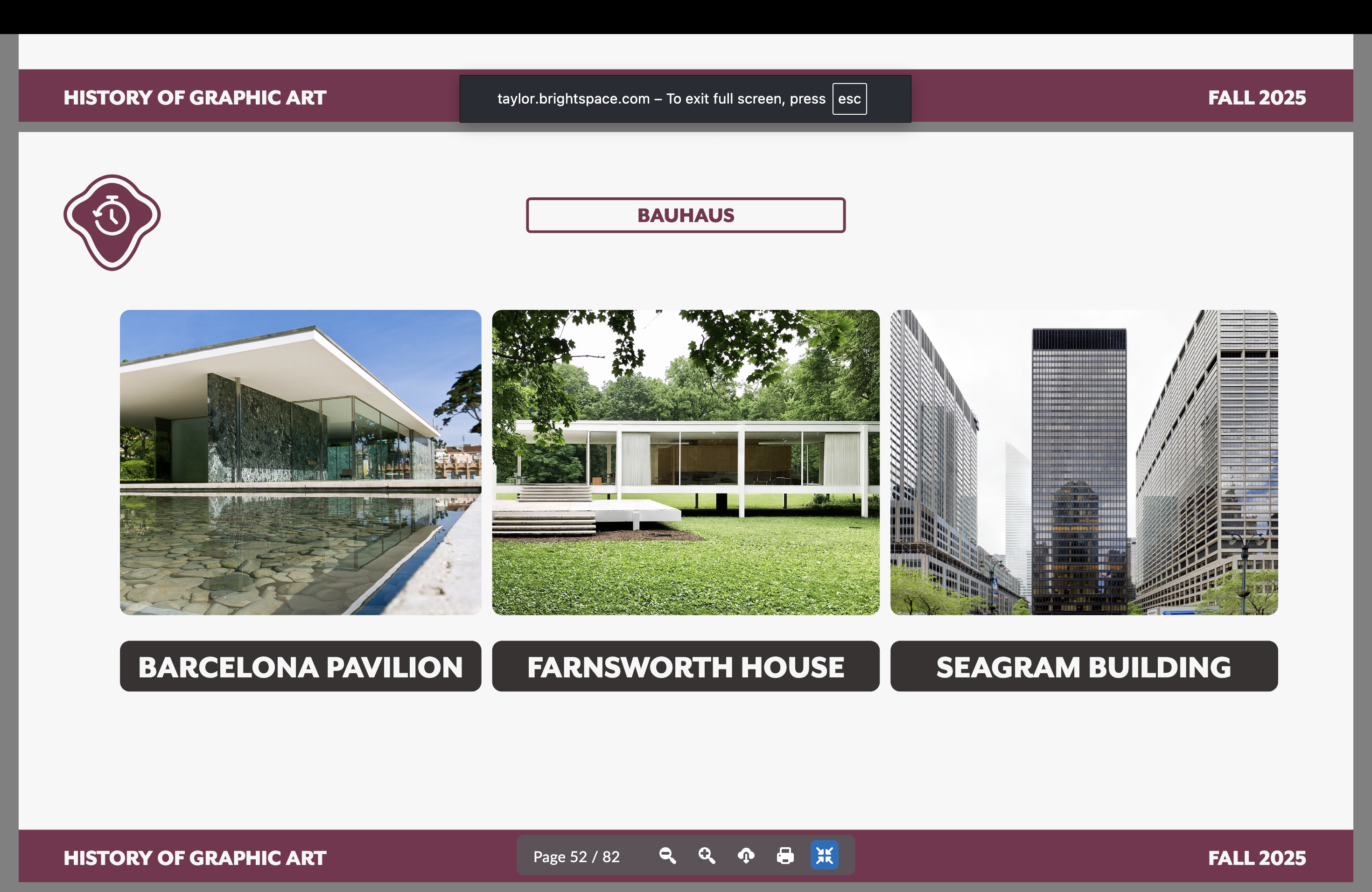 <ul><li><p><span style="background-color: transparent;">Brought in after Mayer was forced out by Nazi ideology, he attempted to stabilize the Bauhaus by focusing on aesthetic perfection.</span></p></li><li><p><span style="background-color: transparent;">Architecture — Barcelona pavilion, Farnsworth House, the Seagram Building, the Neue Nationalgalerie, the Lakeshore Drive Apartments and the Barcelona chair.</span><br><br><span style="background-color: transparent;">Bauhaus artist</span></p></li></ul><p></p>