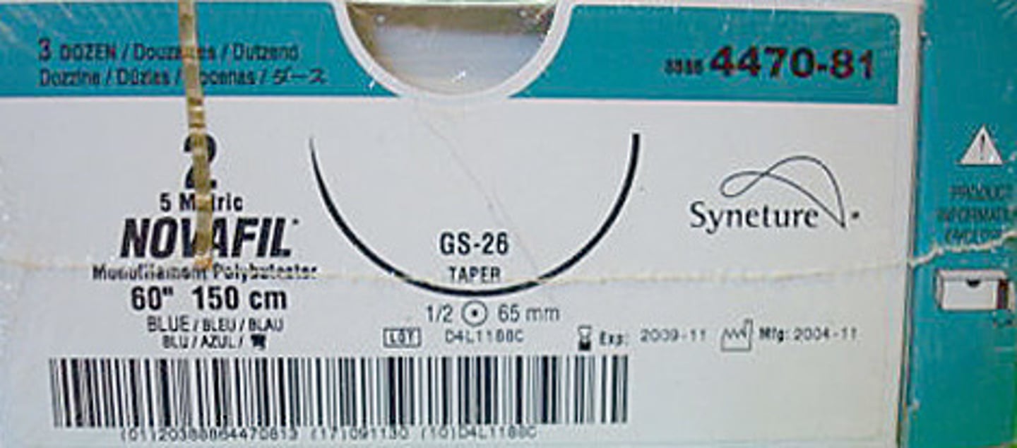 <p>type: polubutester - glycol and butylene</p><p>package color: SEAFOAM GREEN</p><p>suture color: UNDYED / BLUE</p><p>usage: long term tensile strength</p><p>- monofilament non ansborbable</p><p>NON ABSORBABLE</p><p>tensile strength: high</p><p>tissue reaction: low</p>