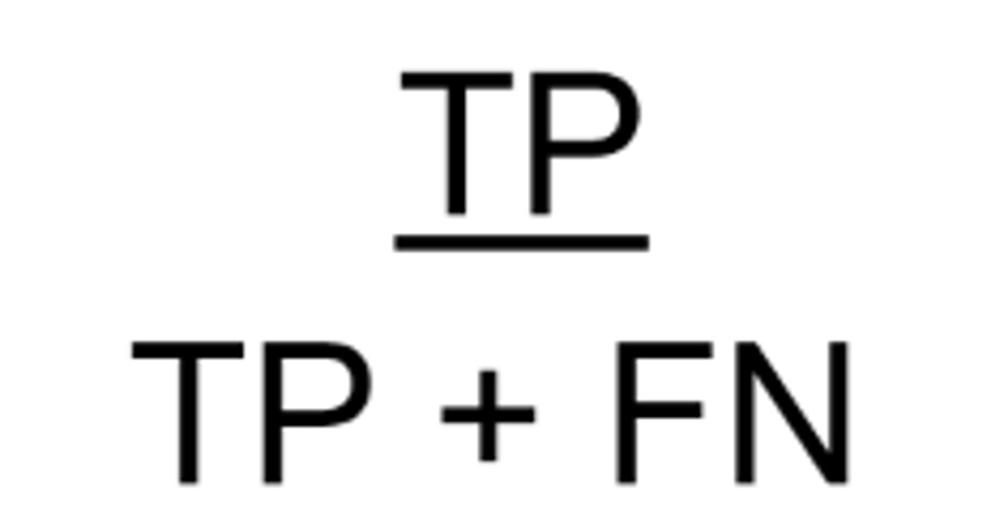 <p>proportion of subjects with the disease who have a positive test result = how good the test is at detecting true positives out of all people with disease</p>