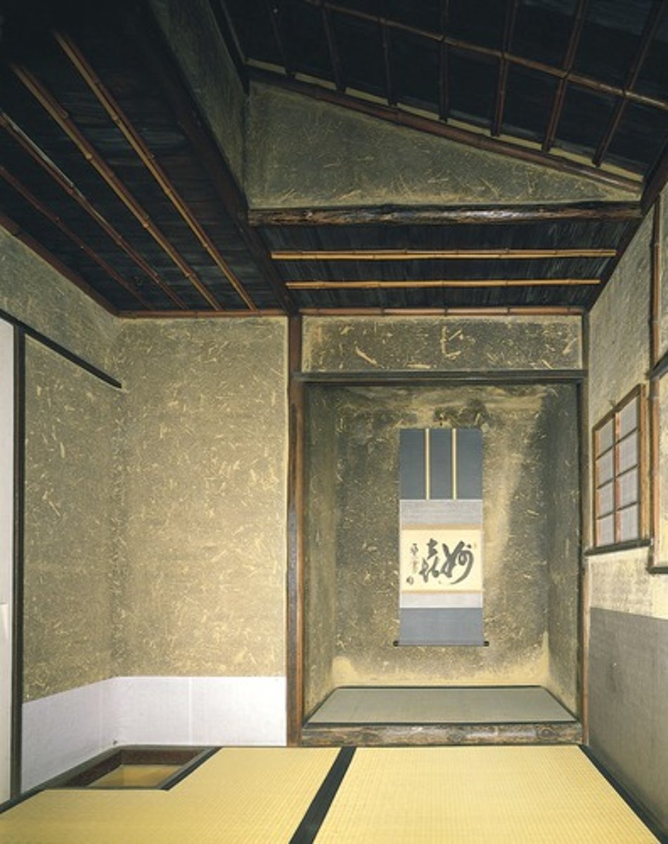 <p>what structures had no decorations, furnishings, and no distractions, and included ceremonies for the upper classes; preparing and drinking green tea according to strict rules</p>