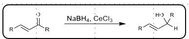 <p>Regioselective for 1,2 reduction of alpha-beta unsaturated ketones</p><p>CeCl3 acts as LA</p>